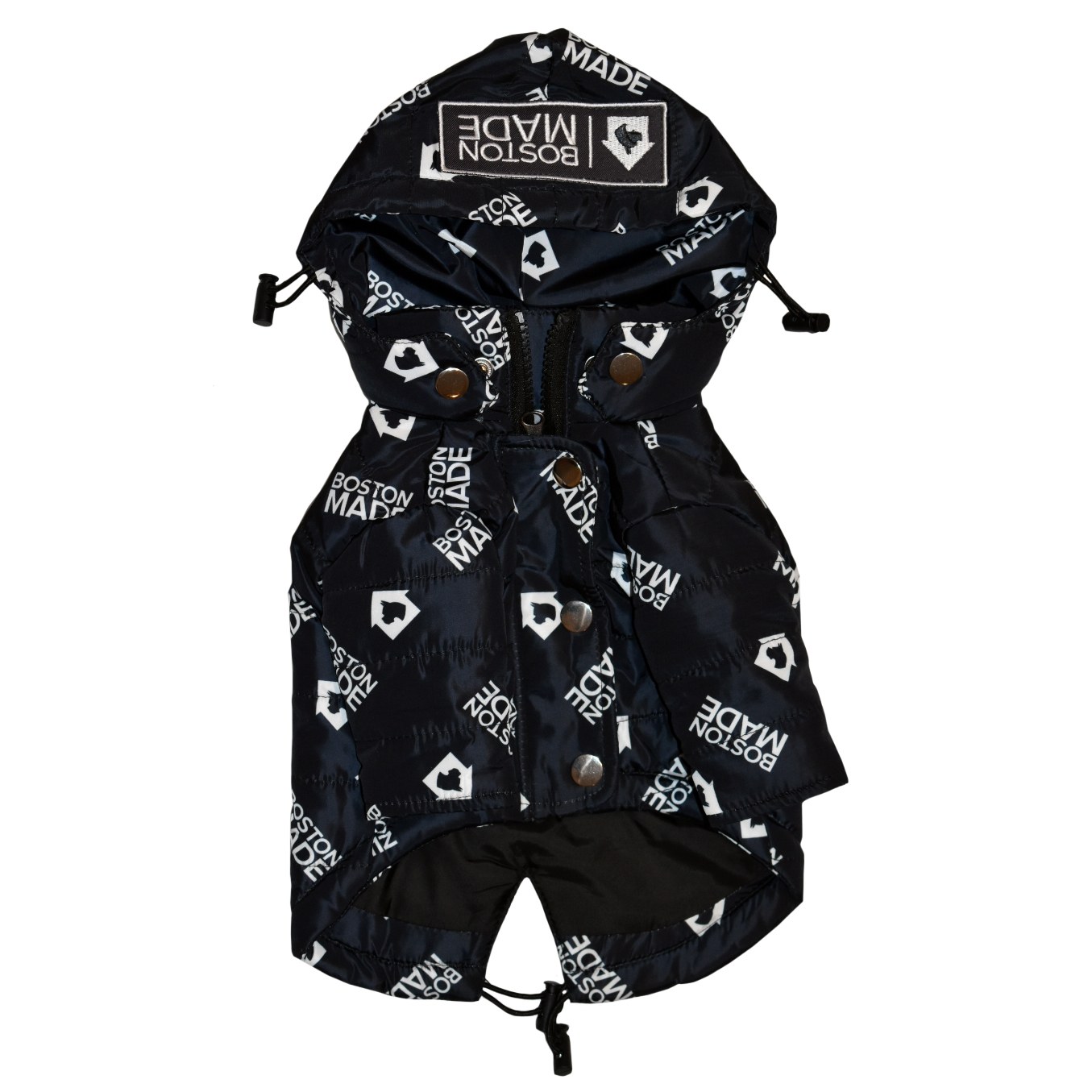 Navy print Pupwear raincoat, back view